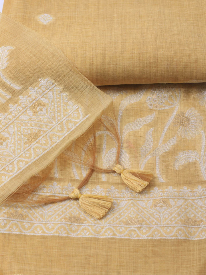 Neck Embroidery Chanderi Unstitched Suit With Dupatta