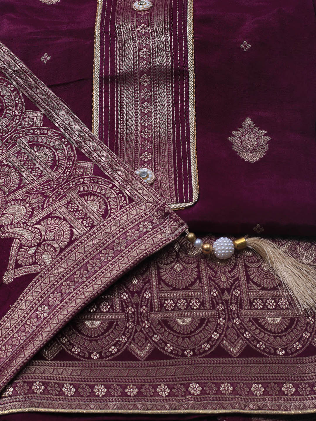Embroidery Chanderi Unstitched Suit With Dupatta