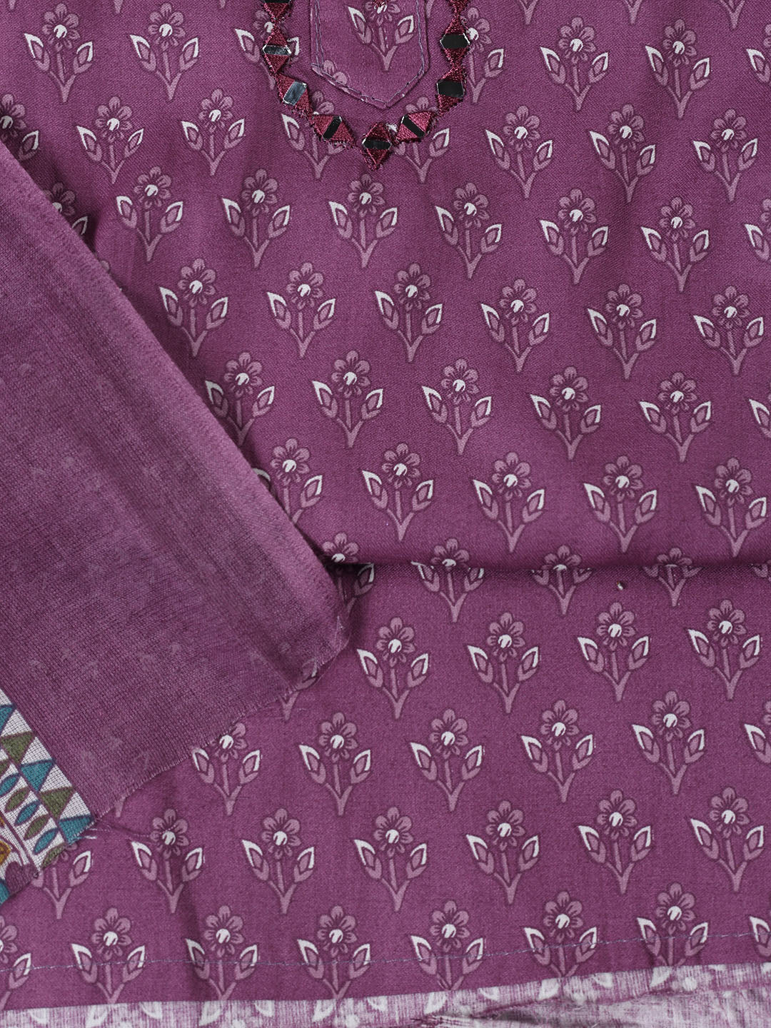 Printed Cotton Blend Unstitched Suit With Dupatta