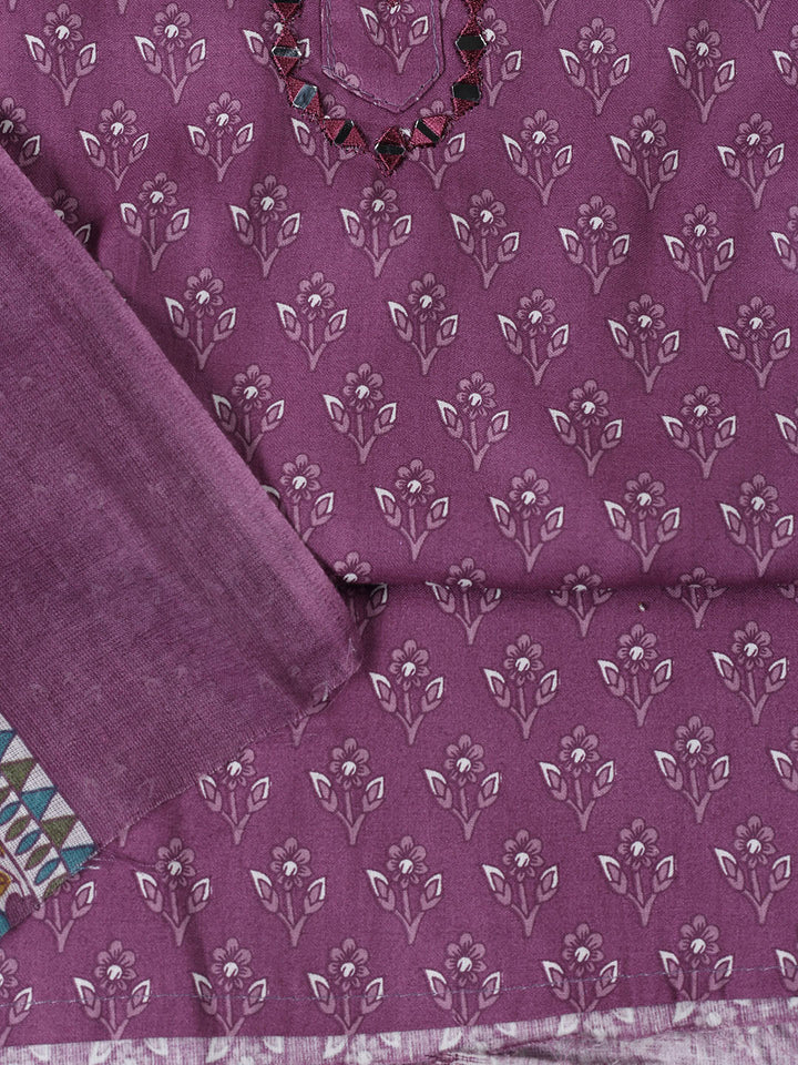 Printed Cotton Blend Unstitched Suit With Dupatta