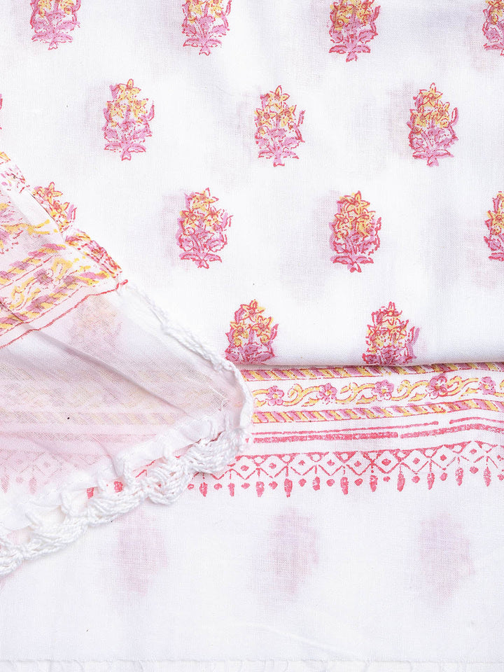Printed Cotton Blend Unstitched Suit With Dupatta