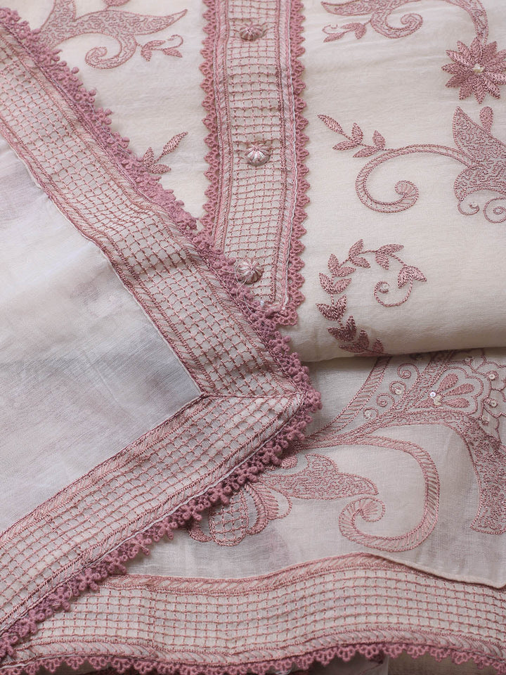 Embroidered Chanderi Unstitched Suit With Dupatta