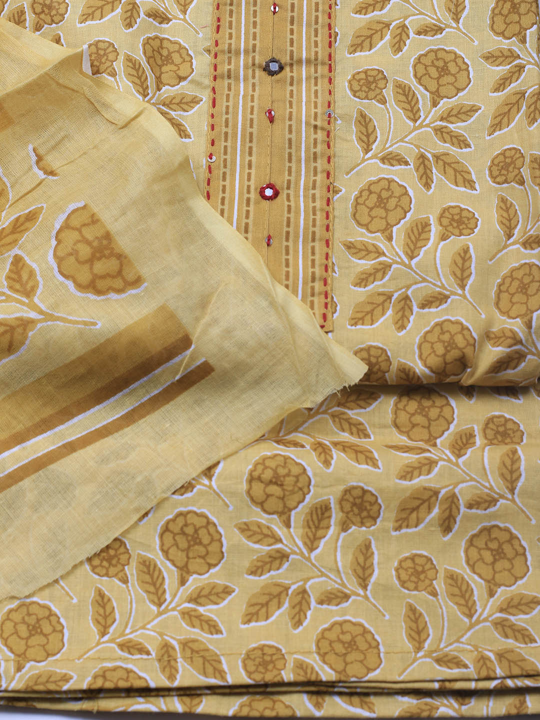 Printed Cotton Blend Unstitched Suit Piece With Dupatta
