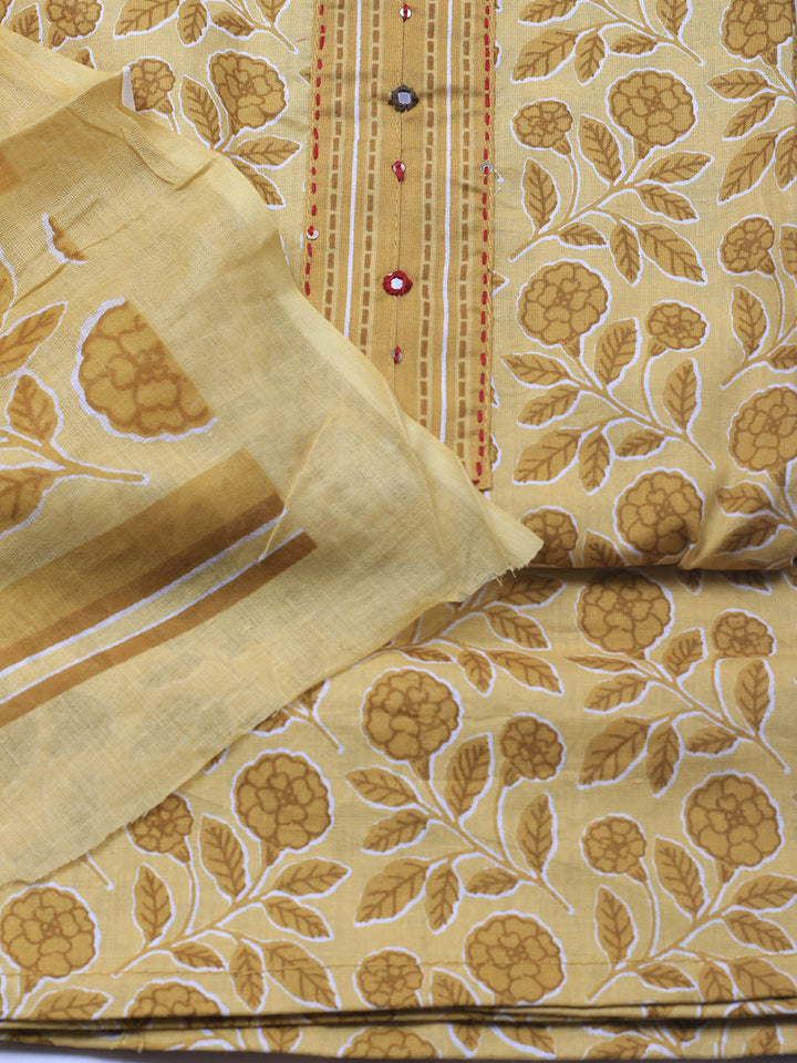 Printed Cotton Blend Unstitched Suit Piece With Dupatta