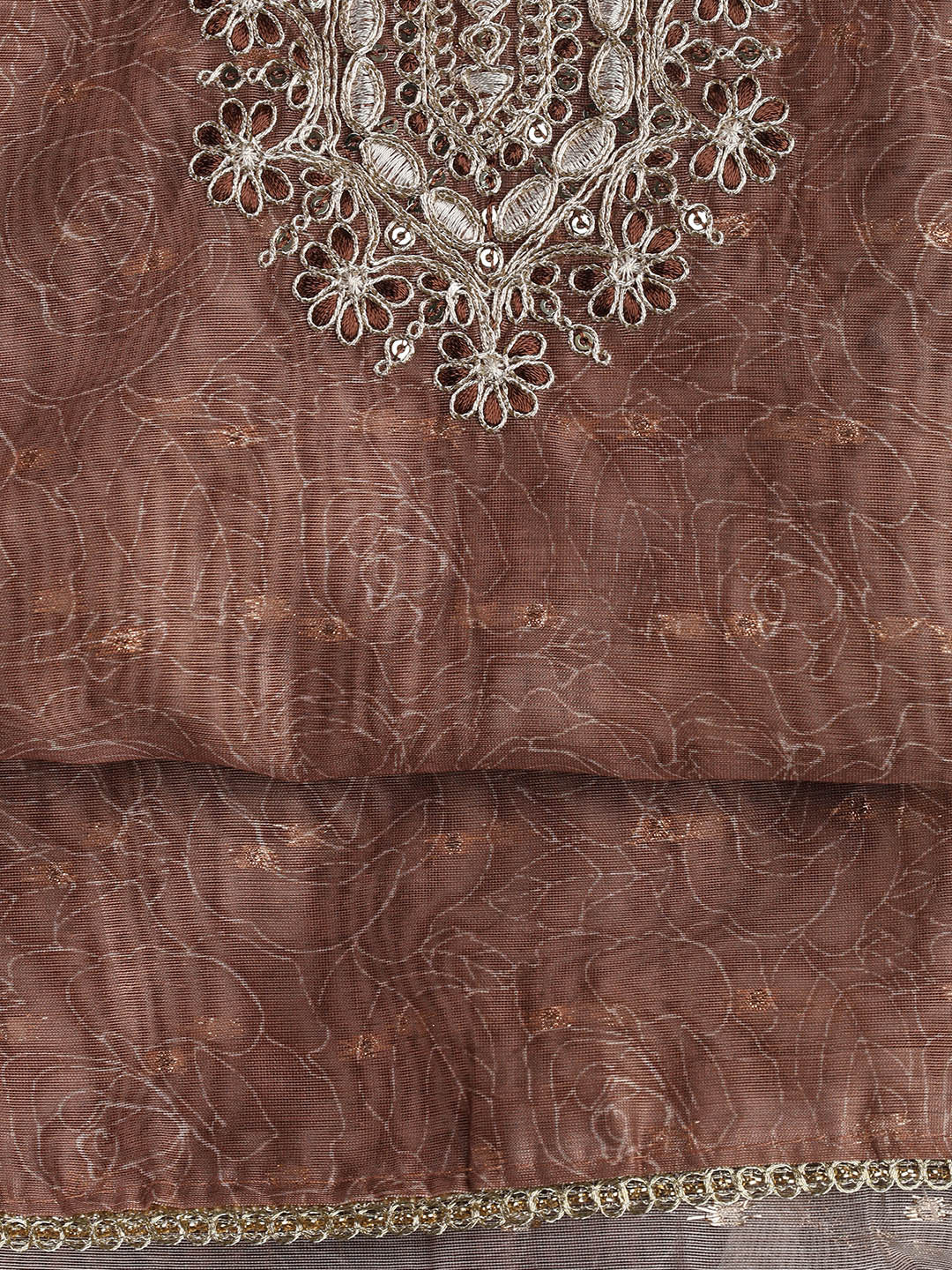 Neck Embroidery Chanderi Unstitched Suit With Dupatta
