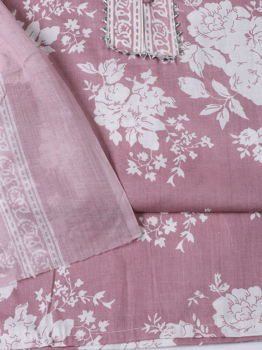 Neck Patti Cotton Blend Unstitched Suit With Dupatta