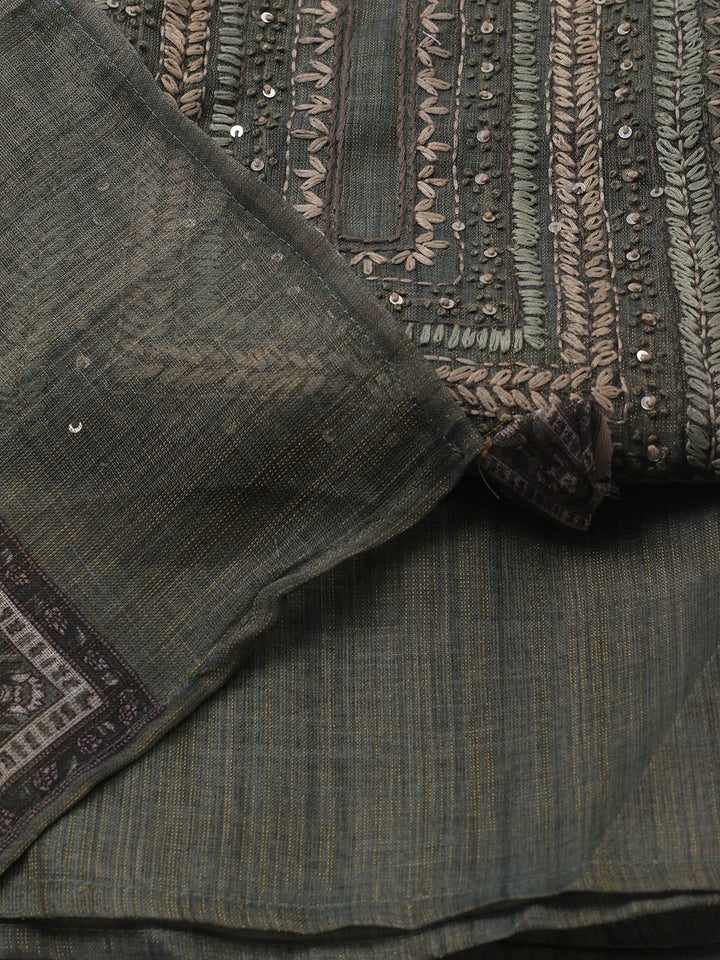 Embroidered Tissue Unstitched Suit Piece With Dupatta
