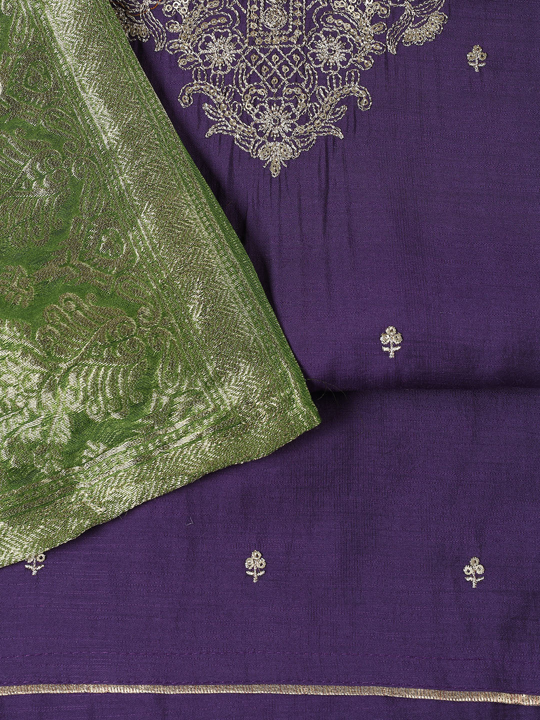 Neck Embroidered Chanderi Unstitched Suit Piece With Dupatta