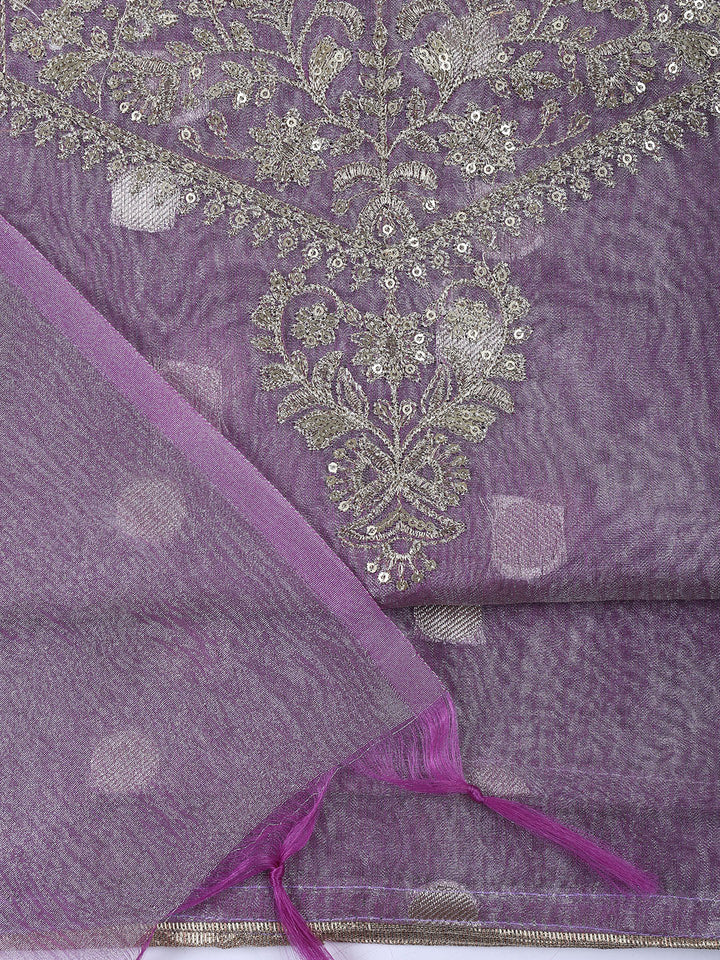 Neck Embroidered Tissue Unstitched Suit Piece With Dupatta