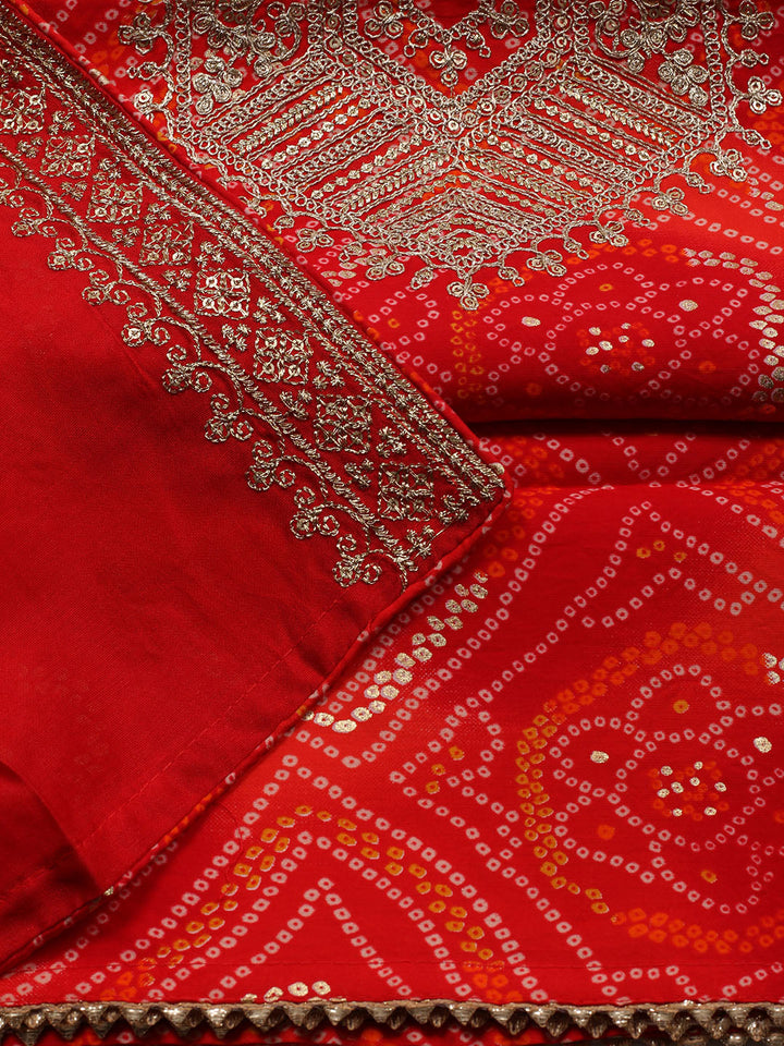 Neck Embroidered Cotton Blend Unstitched Suit With Dupatta