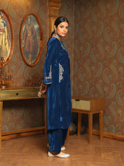 Zari Neck Embroidered Velvet Kurta With Pants