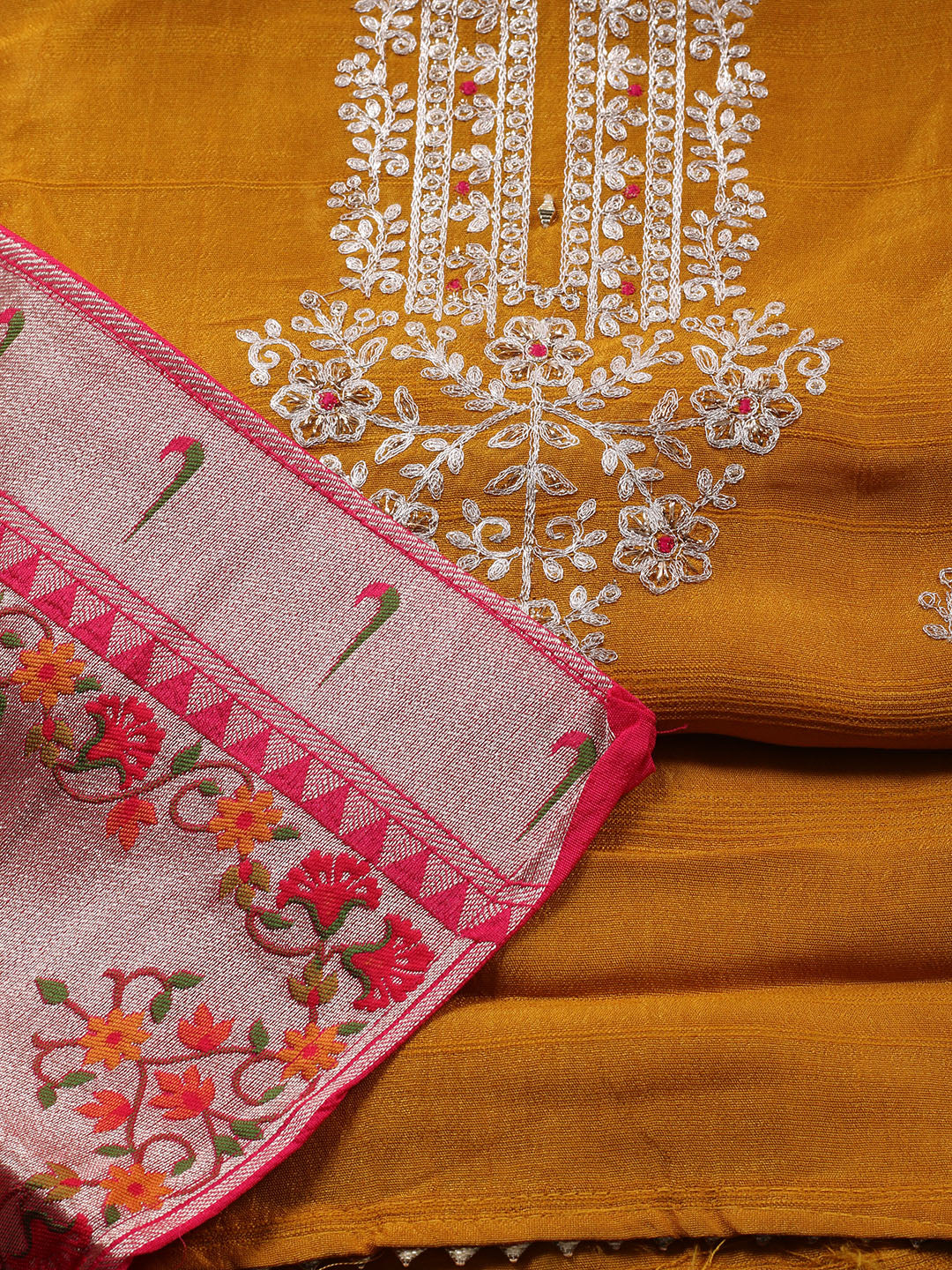 Neck Embroidery Tissue Unstitched Suit Piece With Dupatta