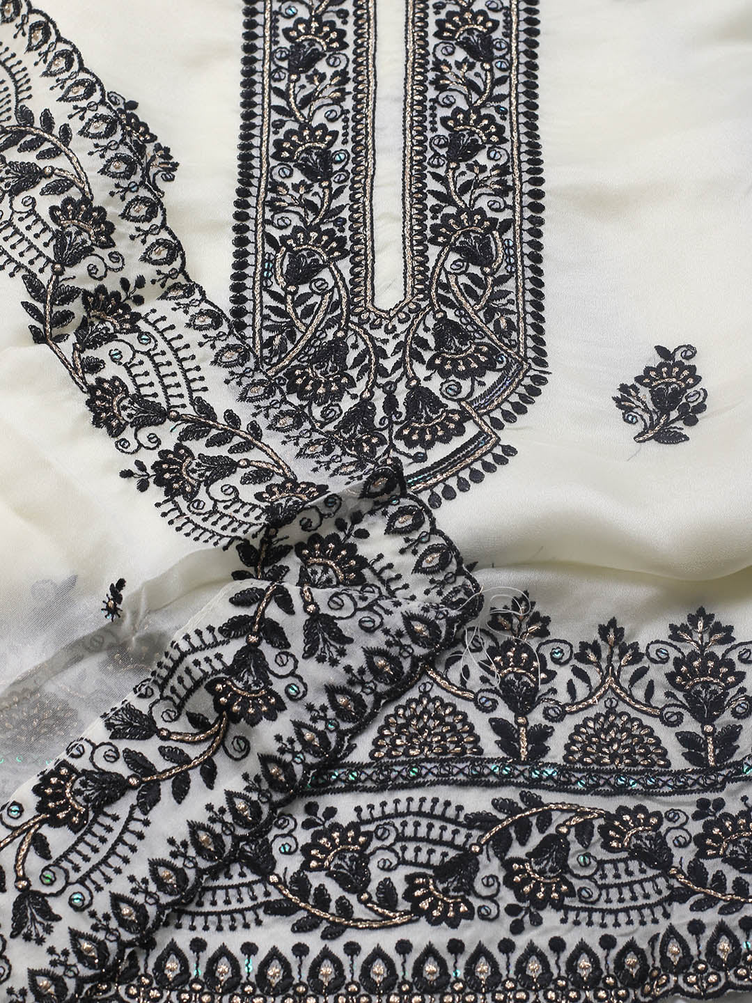 Neck Embroidery Organza Unstitched Suit Piece With Dupatta