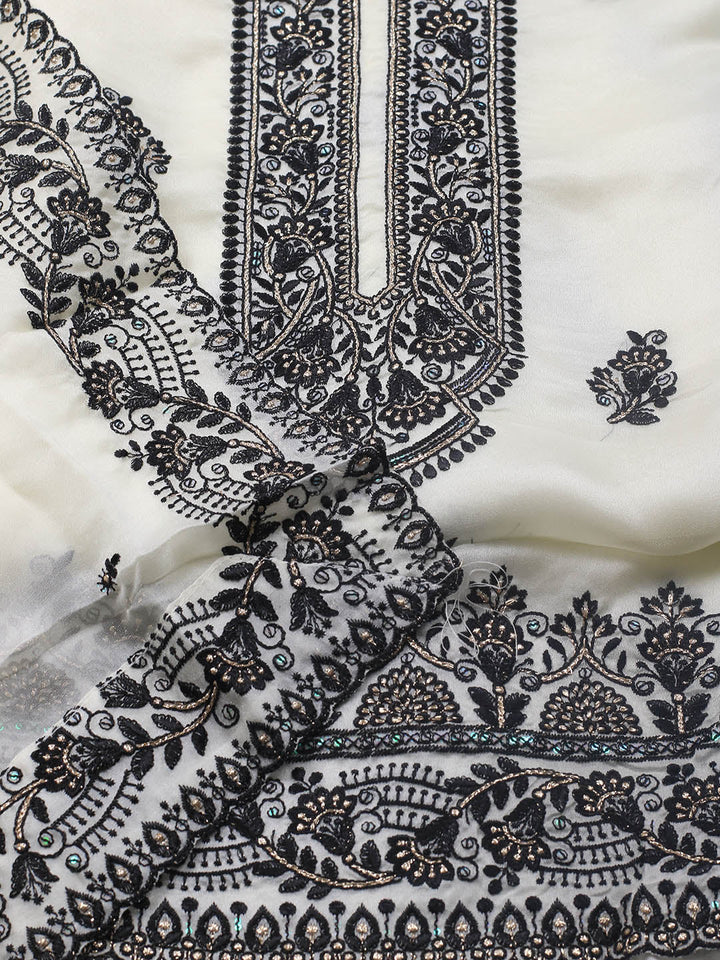 Neck Embroidery Organza Unstitched Suit Piece With Dupatta