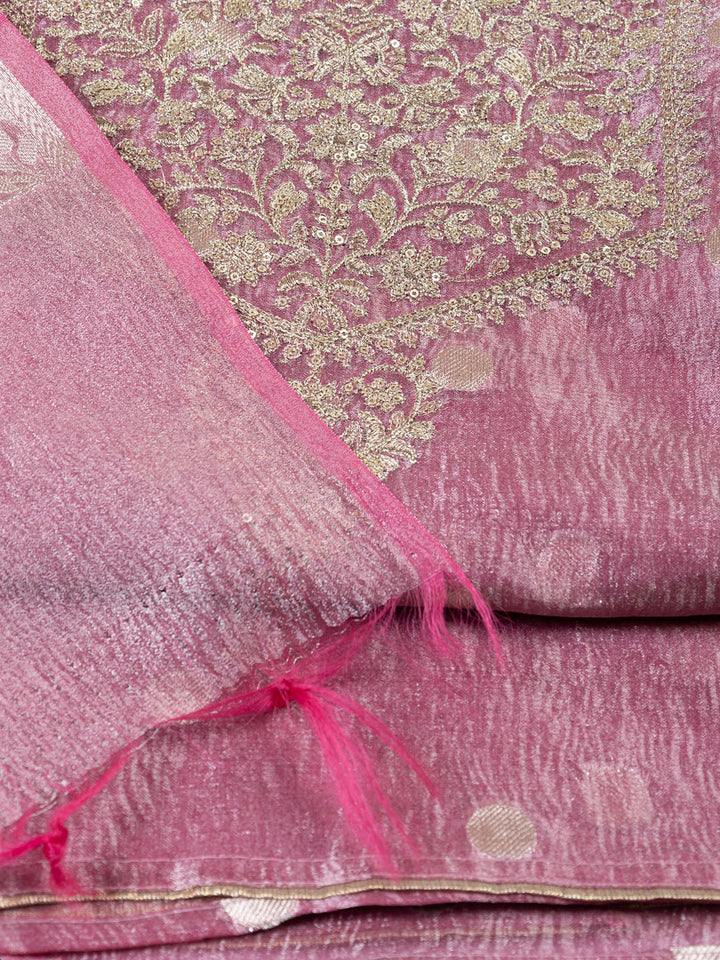 Neck Embroidered Tissue Unstitched Suit Piece With Dupatta