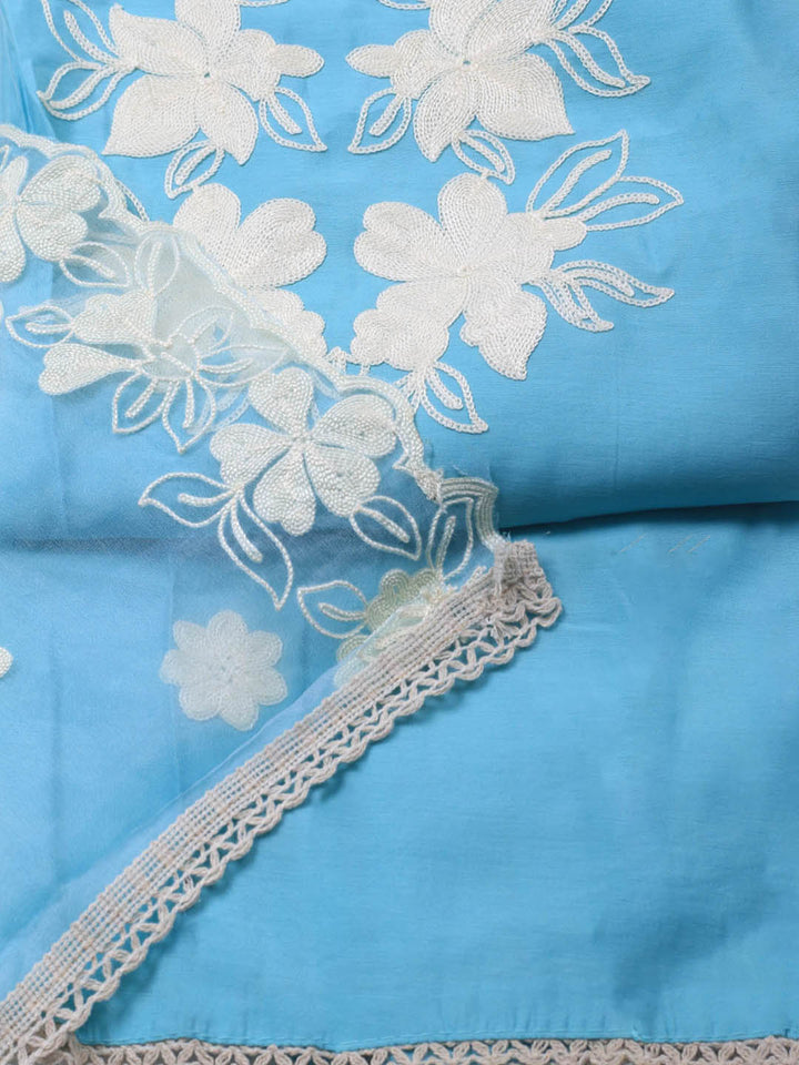 Neck Embroidery Chanderi Unstitched Suit With Dupatta