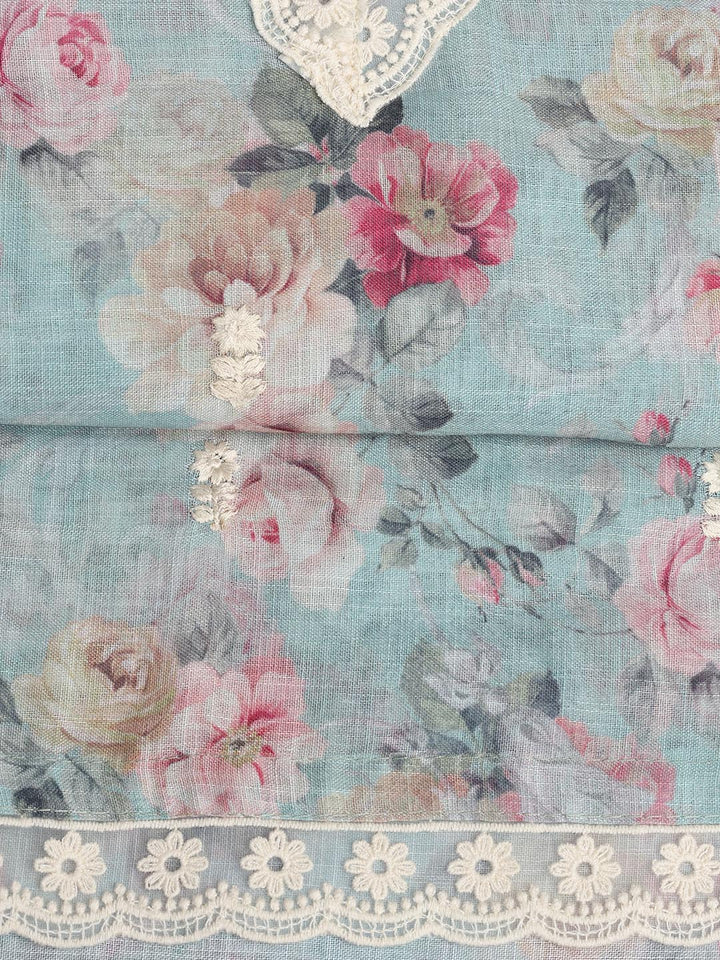 Printed Linen Unstitched Suit Piece With Dupatta