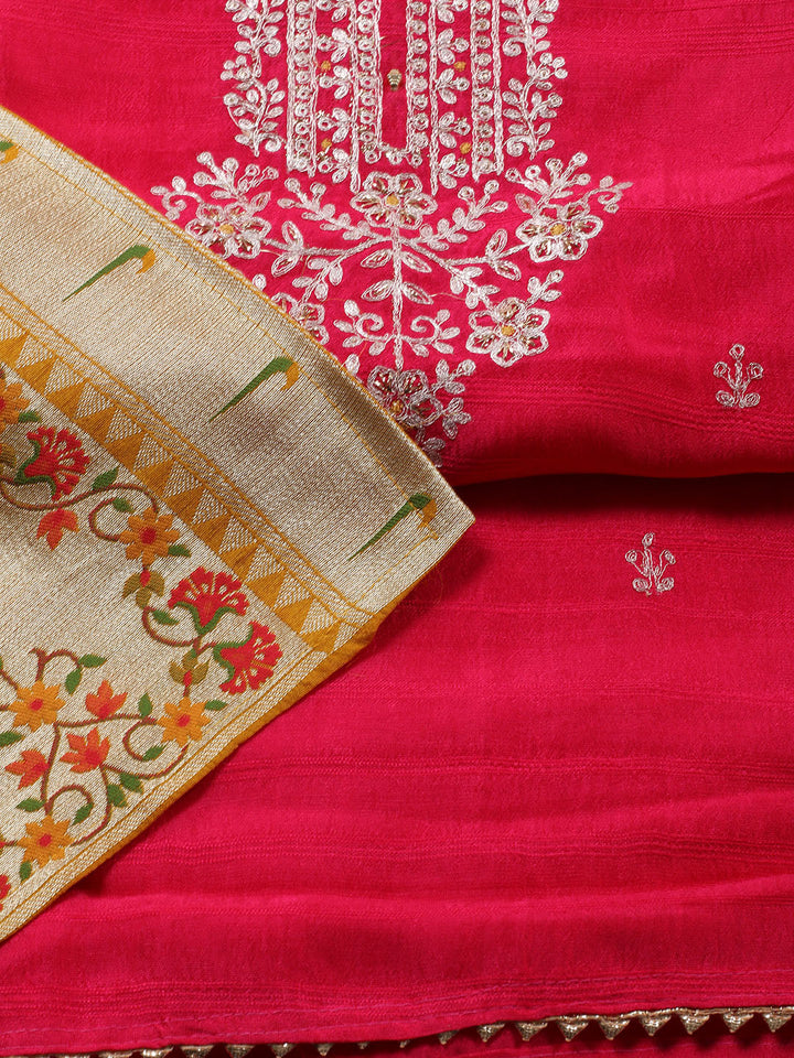 Neck Embroidery Tissue Unstitched Suit Piece With Dupatta