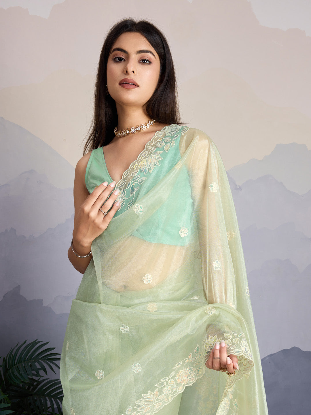 Embroidered Net Saree