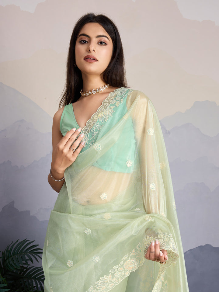 Embroidered Net Saree