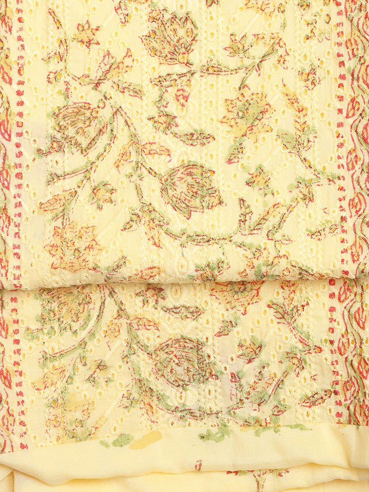 Printed Cotton Blend Unstitched Suit With Dupatta