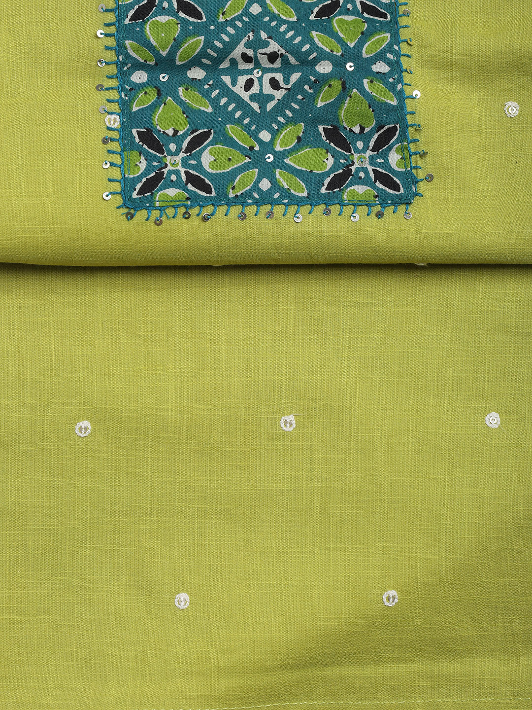 Neck Mirror Work Cotton Blend Unstitched Suit With Dupatta