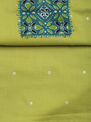 Neck Mirror Work Cotton Blend Unstitched Suit With Dupatta