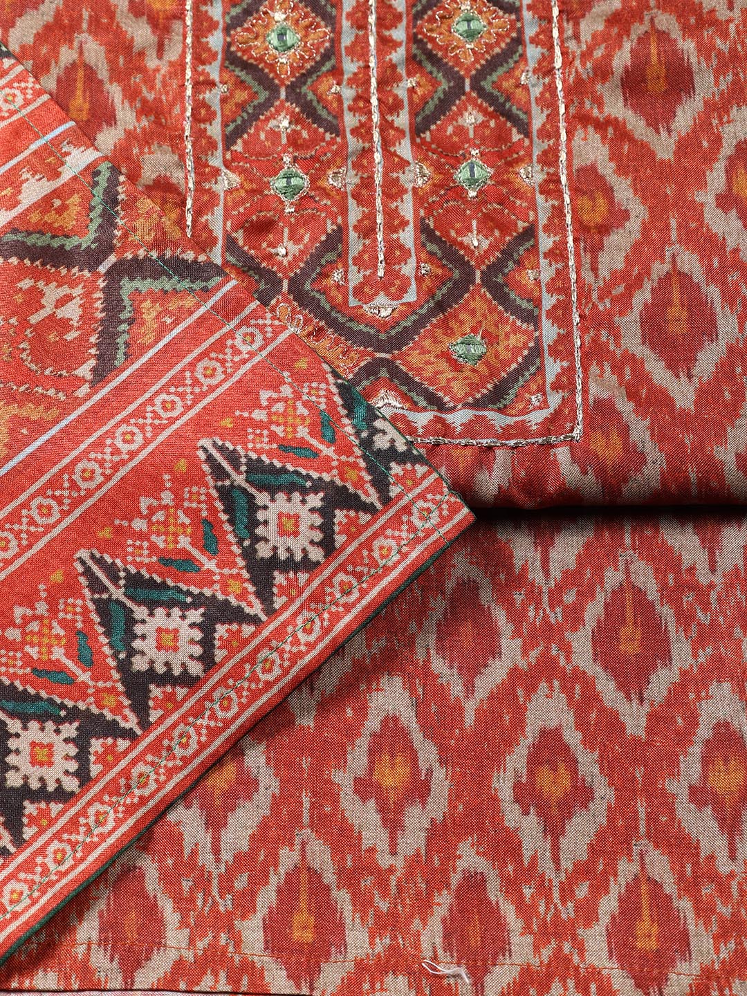 Printed Chanderi Unstitched Suit With Dupatta