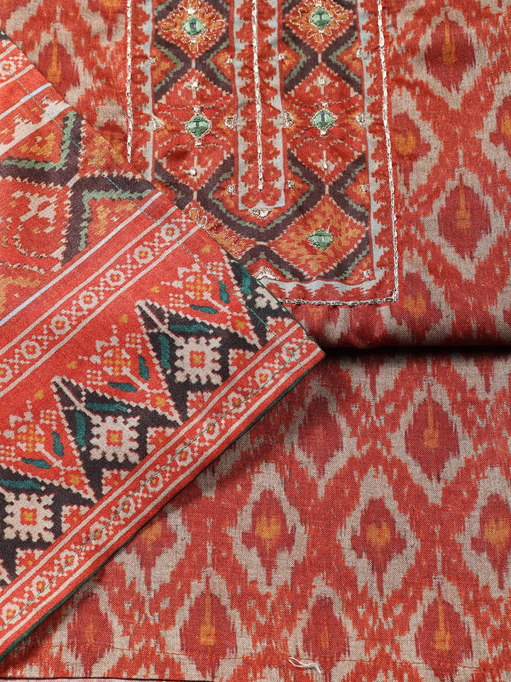 Printed Chanderi Unstitched Suit With Dupatta