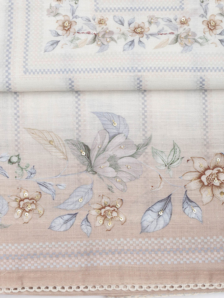 Printed Linen Unstitched Suit Piece With Dupatta