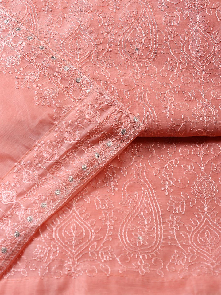 Embroidered Chanderi Unstitched Suit With Dupatta