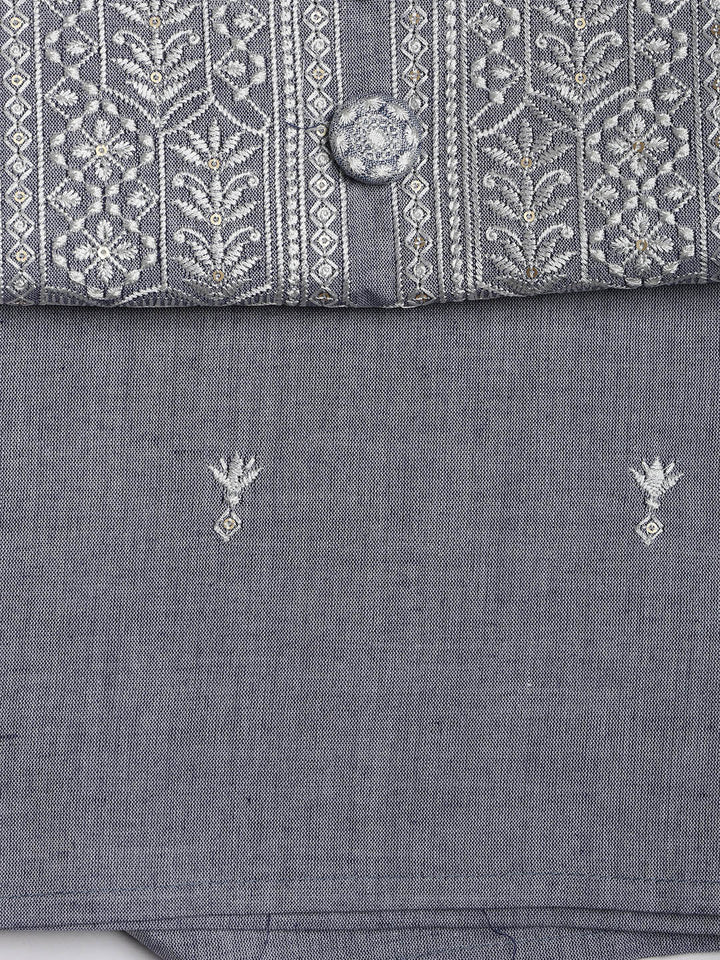 Embroidered Cotton Blend Unstitched Suit Piece With Dupatta