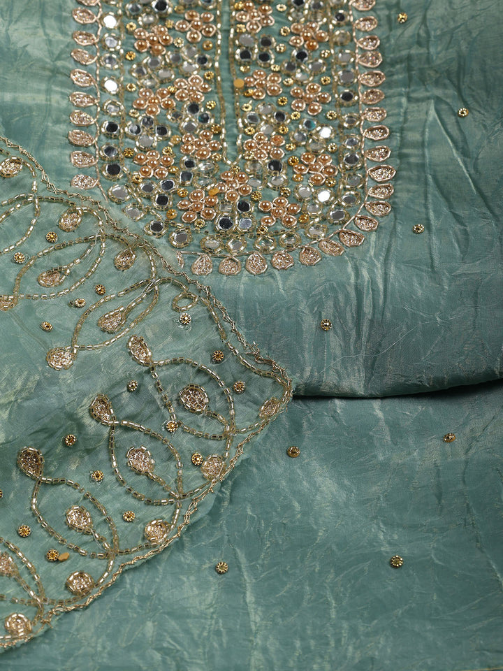 Neck Embroidered Tissue Unstitched Suit With Dupatta
