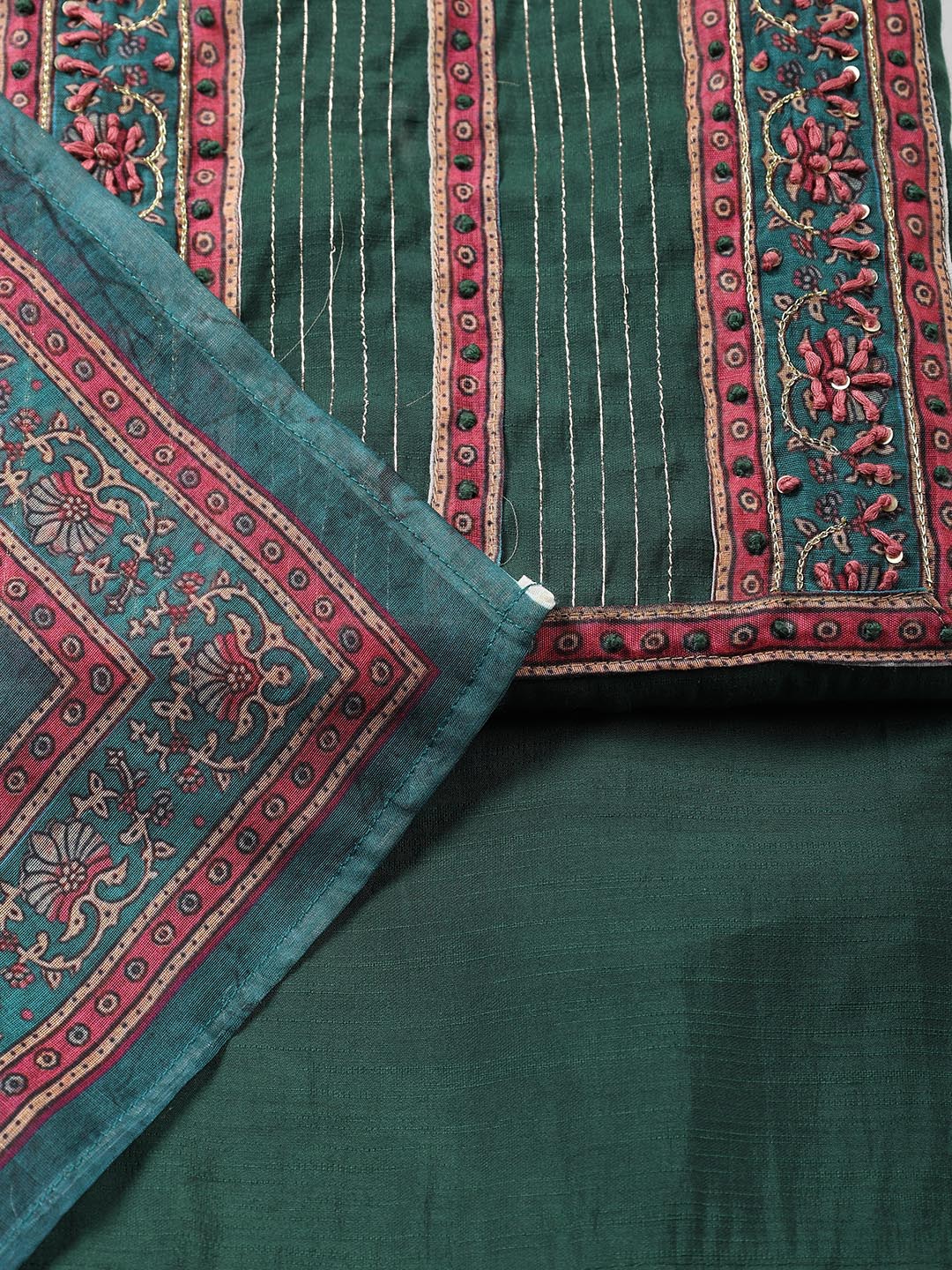 Printed Chanderi Unstitched Suit With Dupatta