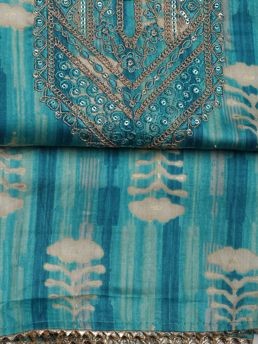 Embroidered Cotton Blend Unstitched Suit Piece With Dupatta