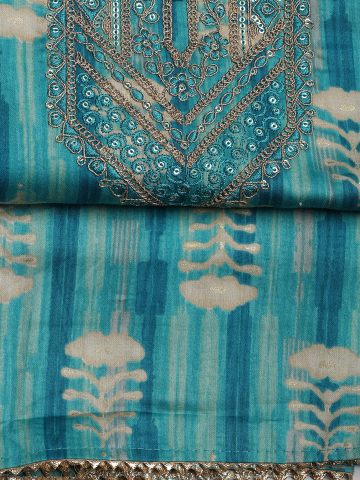 Embroidered Cotton Blend Unstitched Suit Piece With Dupatta