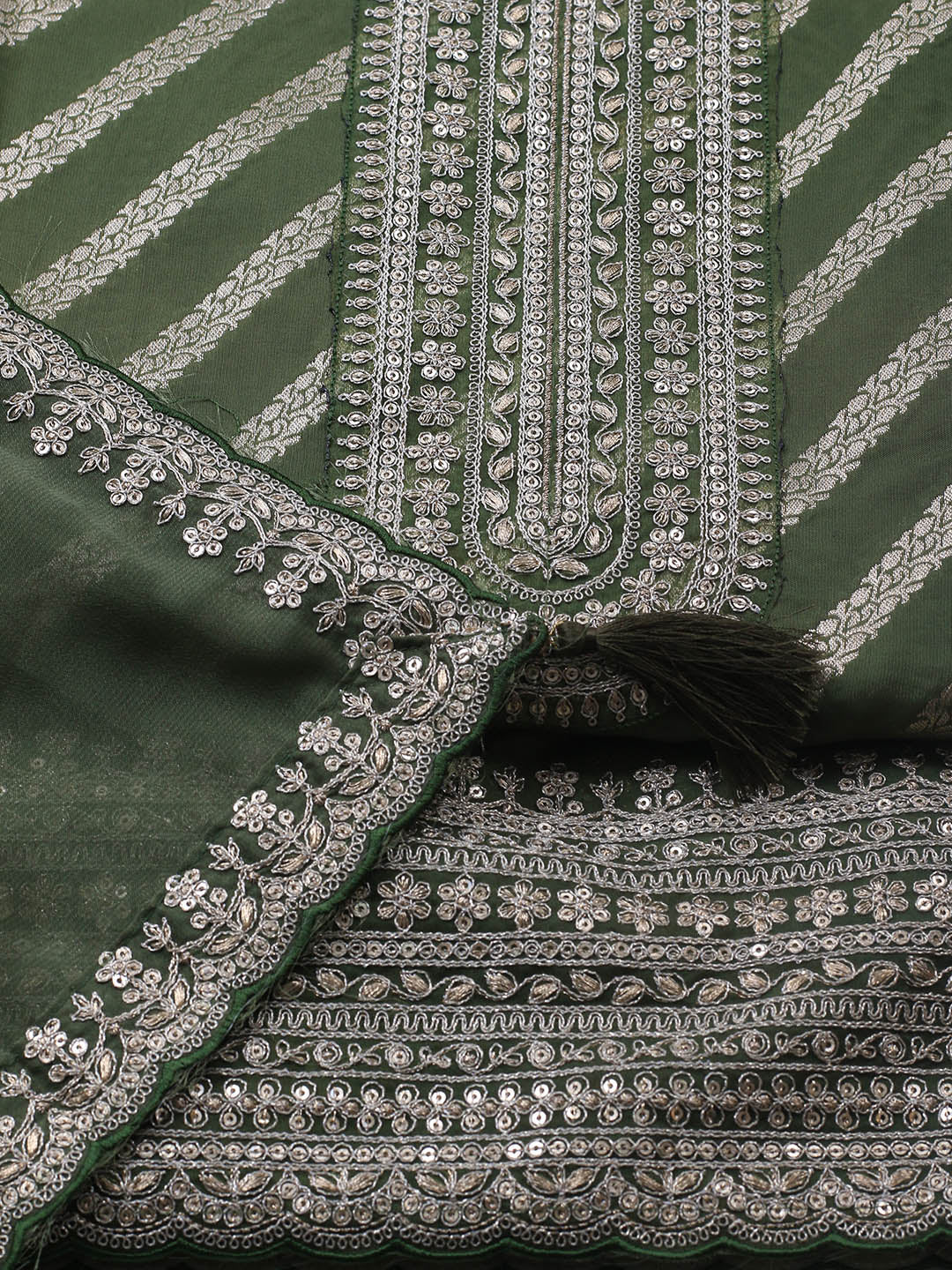 Zari Jaal Art Silk Unstitched Suit Piece With Dupatta