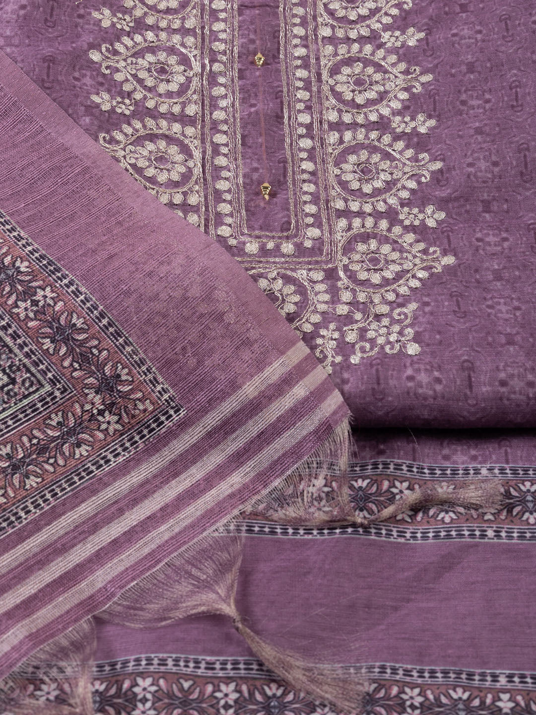 Neck Embroidery Chanderi Unstitched Suit With Dupatta