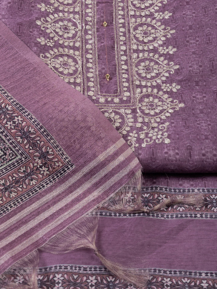 Neck Embroidery Chanderi Unstitched Suit With Dupatta