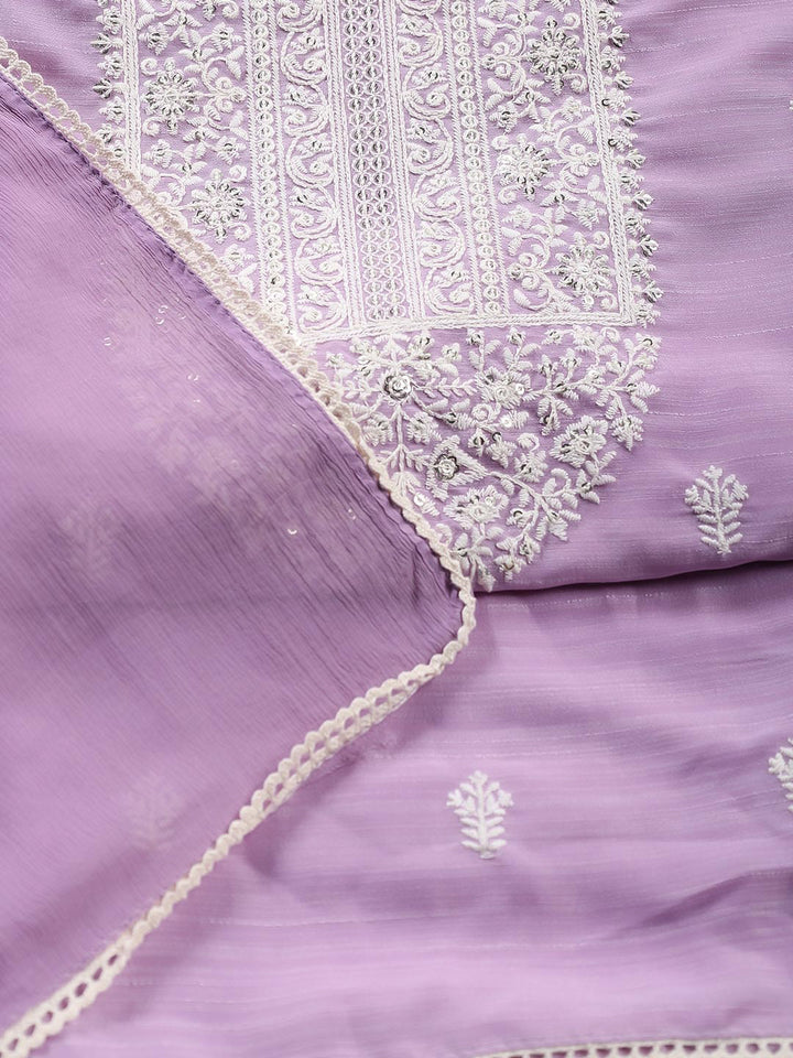 Neck Embroidered Chanderi Unstitched Suit With Dupatta