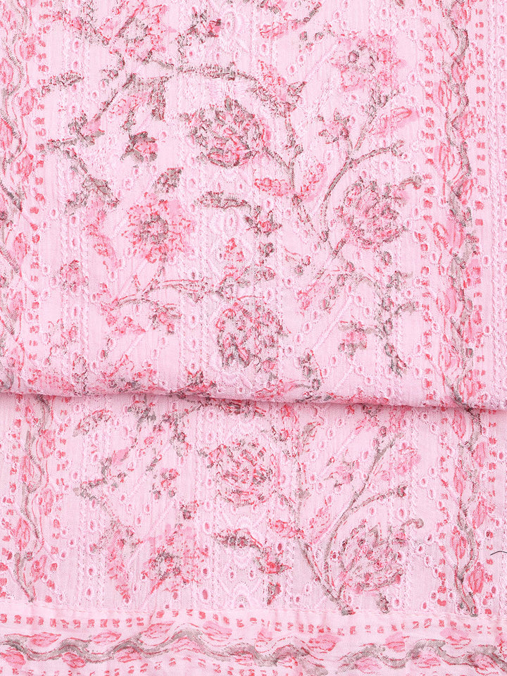 Printed Cotton Blend Unstitched Suit With Dupatta