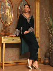 Zari Neck Embroidered Velvet Kurta With Pants