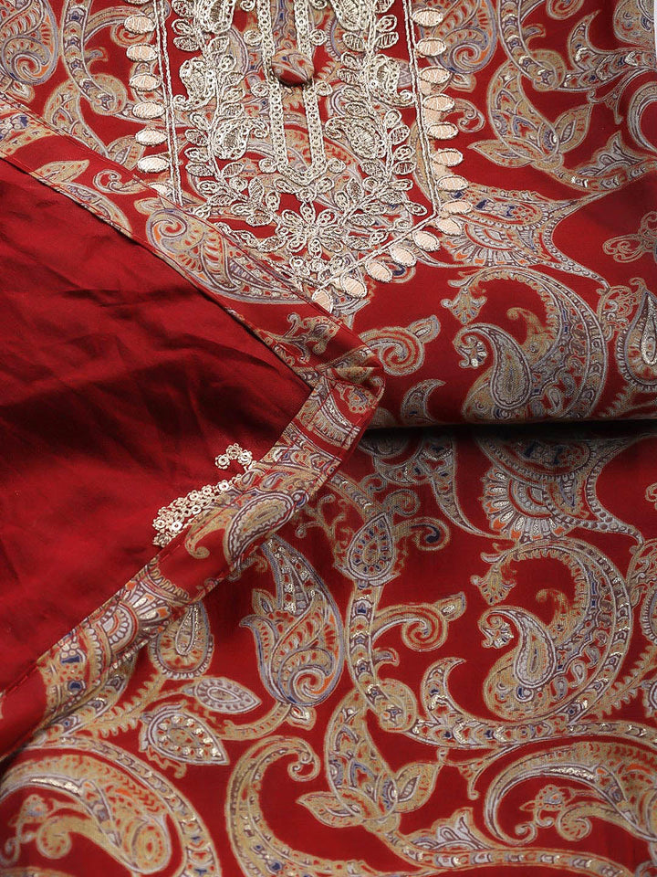 Neck Embroidered Cotton Blend Unstitched Suit Piece With Dupatta