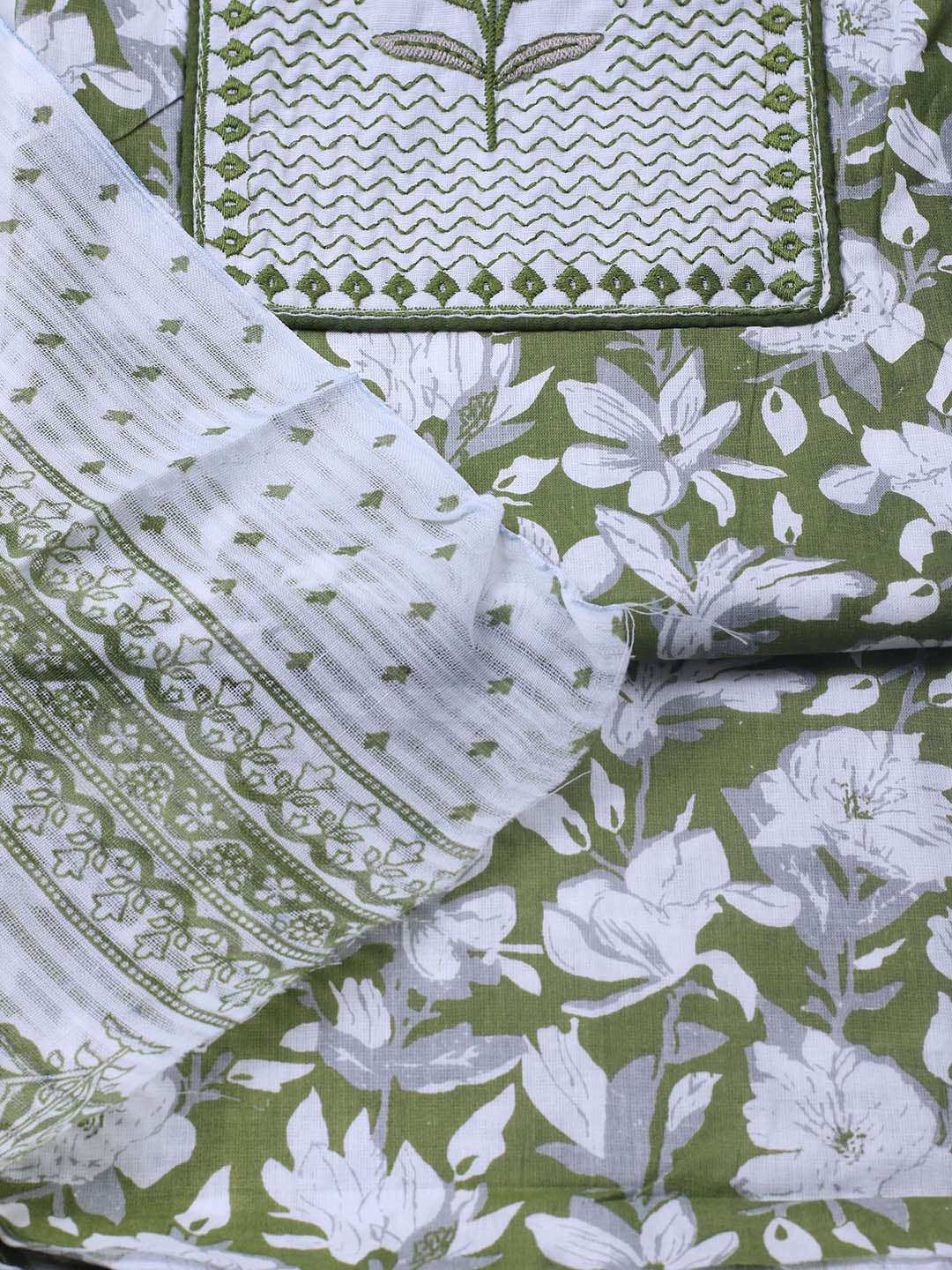 Printed Cotton Blend Unstitched Suit With Dupatta