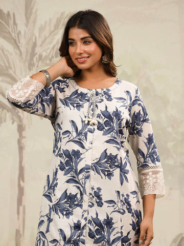 Floral Printed Cotton Kurta With Pants