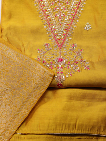 Neck Embroidery Chanderi Unstitched Suit Piece With Dupatta