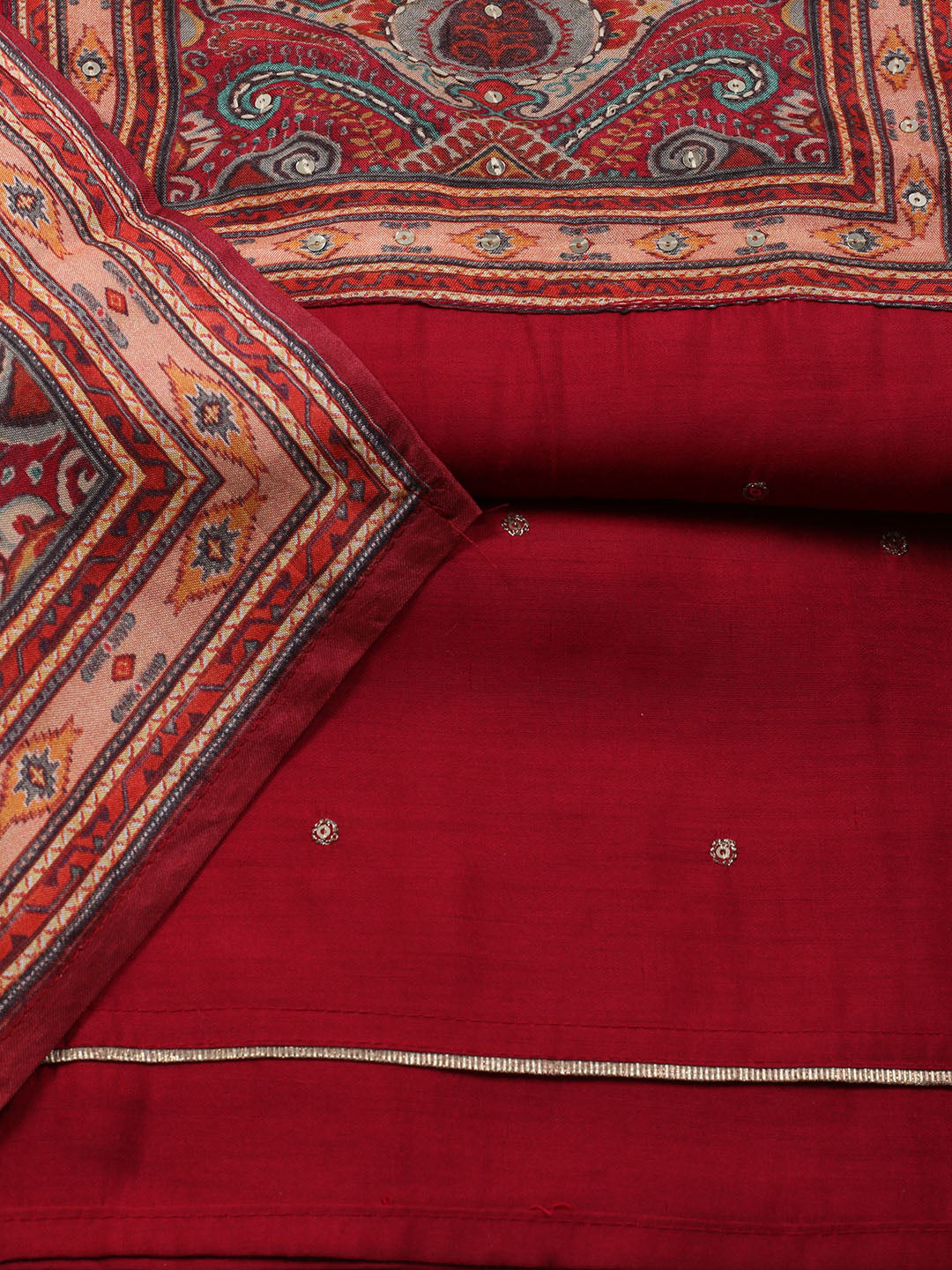 Neck Work Chanderi Unstitched Suit Piece With Dupatta