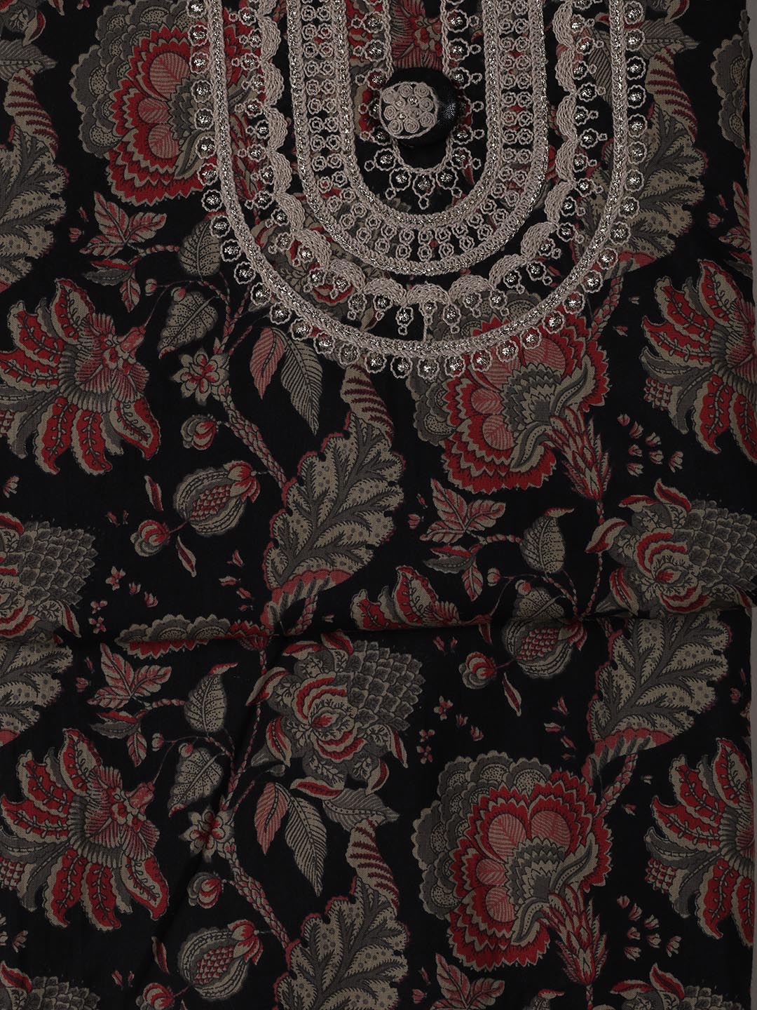 Neck Embroidered Cotton Blend Unstitched Suit Piece With Dupatta