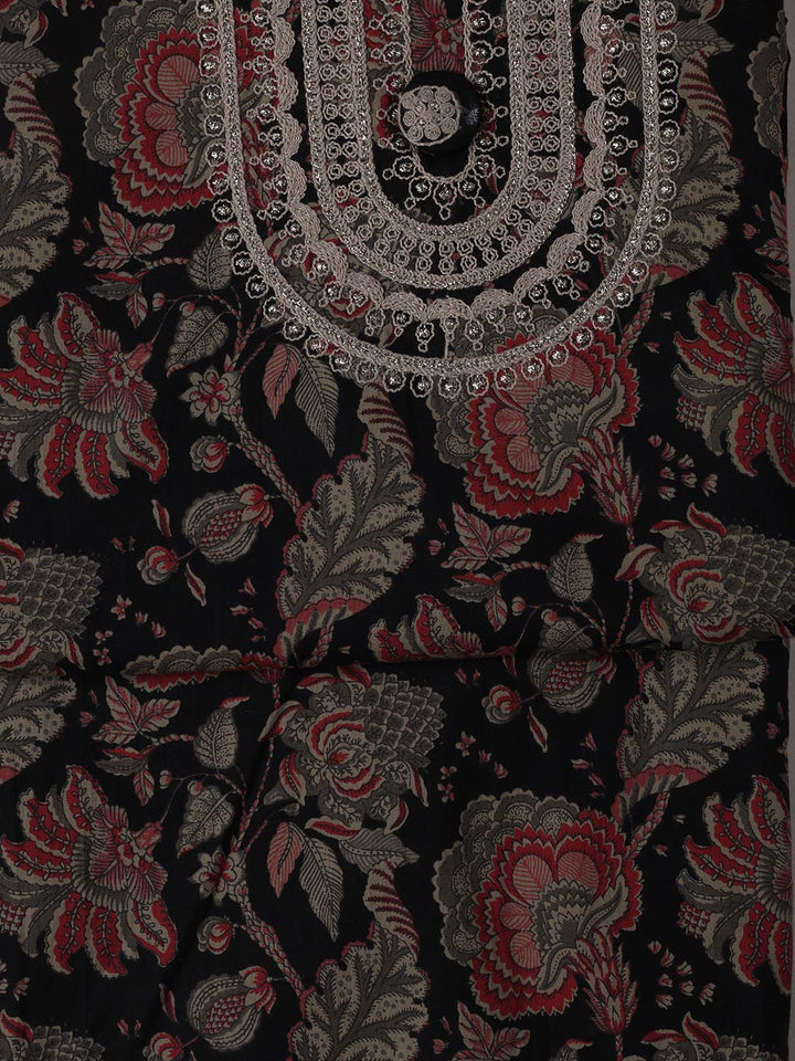 Neck Embroidered Cotton Blend Unstitched Suit Piece With Dupatta