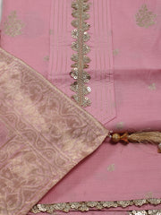 Neck Embroidered Chanderi Unstitched Suit Piece With Banarsi Dupatta